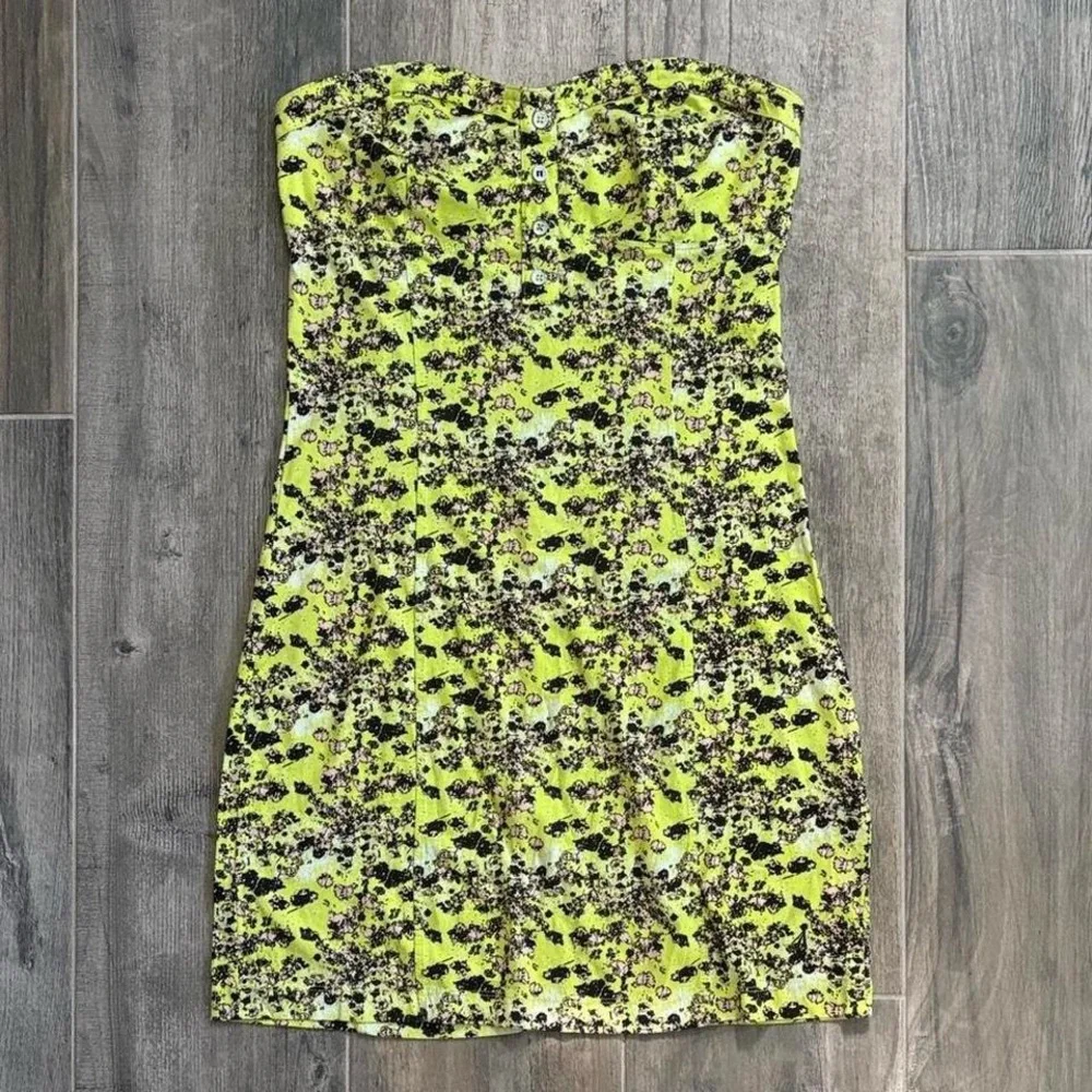 Volcom Strapless Dress in Lime and Black Floral